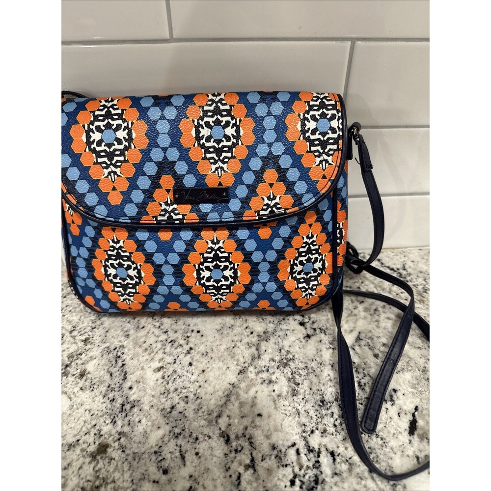 Vera Bradley Flap Crossbody Marrakesh Beads Purse Bag Leather Blue Orange Black